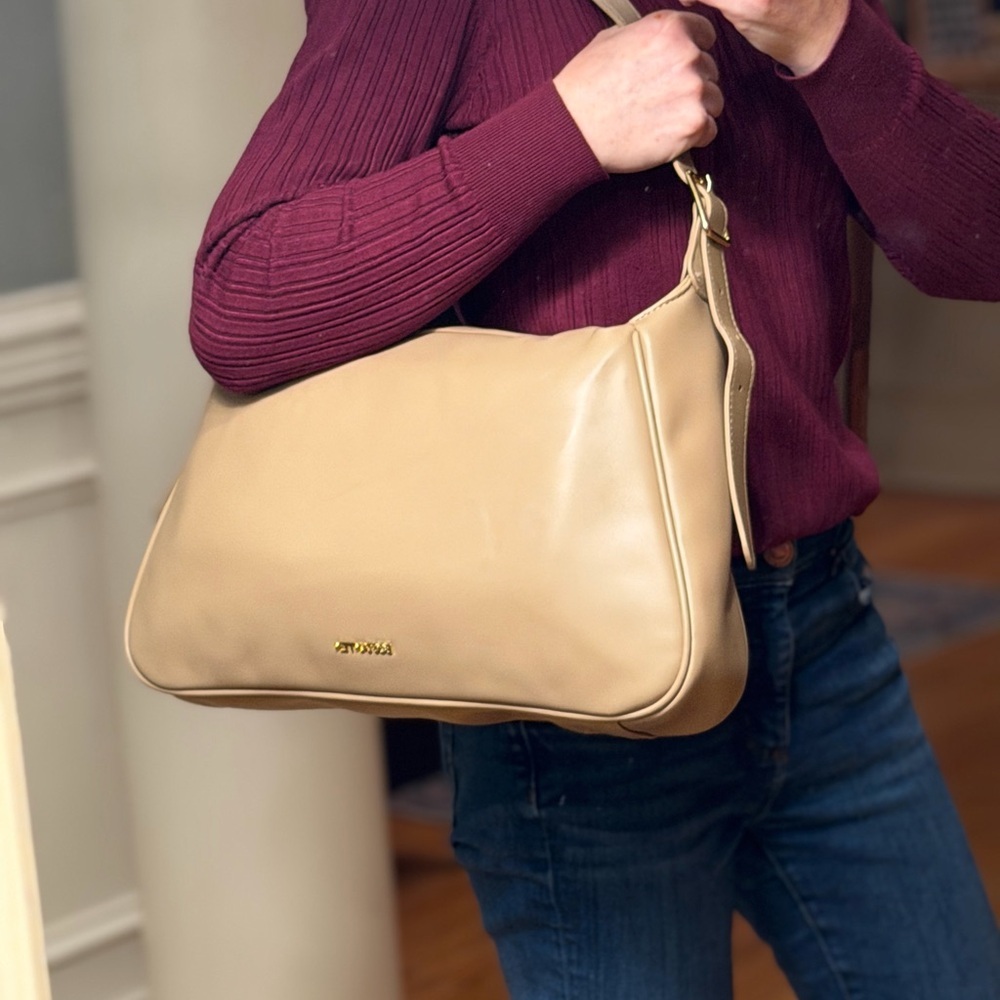 Bostanten‎ Minimalist Faux Leather Shoulder Bag – Tan Soft Slouchy Hobo (NWOT’s)